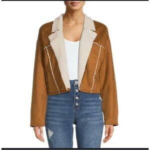 Madden NYC Tan and Beige Faux Suede Cropped Jacket Size Large